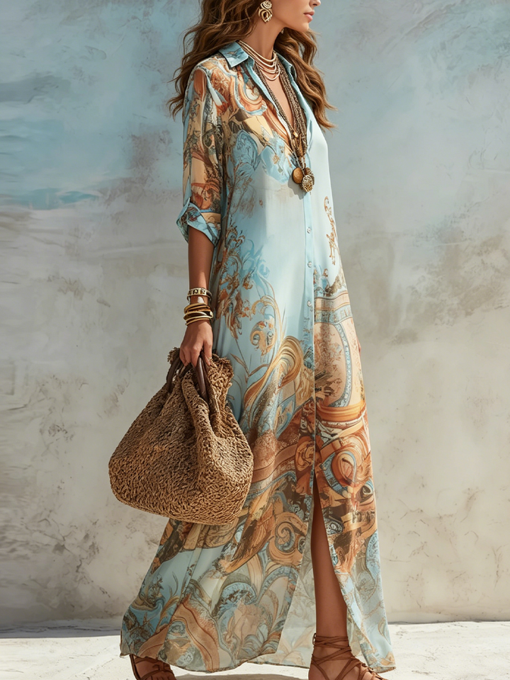 Seraphina | Abstract Print Button Maxi Dress