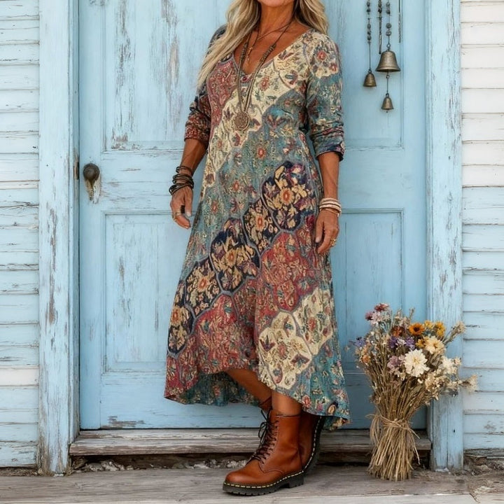 Dakota | Bohemian Patchwork V-Neck Dress