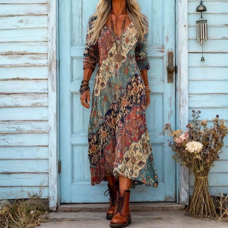 Dakota | Bohemian Patchwork V-Neck Dress