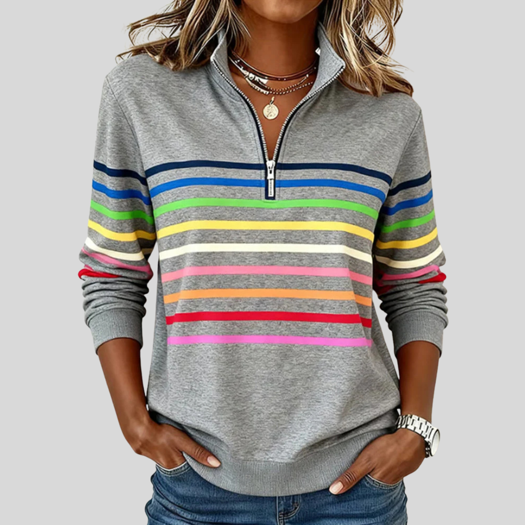 Maren | Rainbow Stripe Zip Sweater