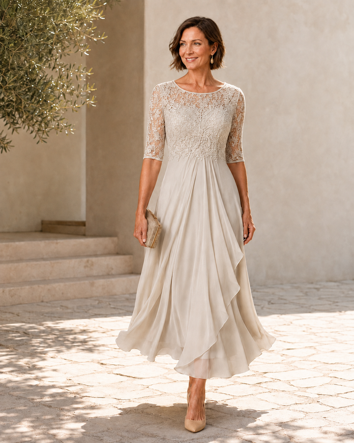 Adeline | Lace Chiffon Midi Dress