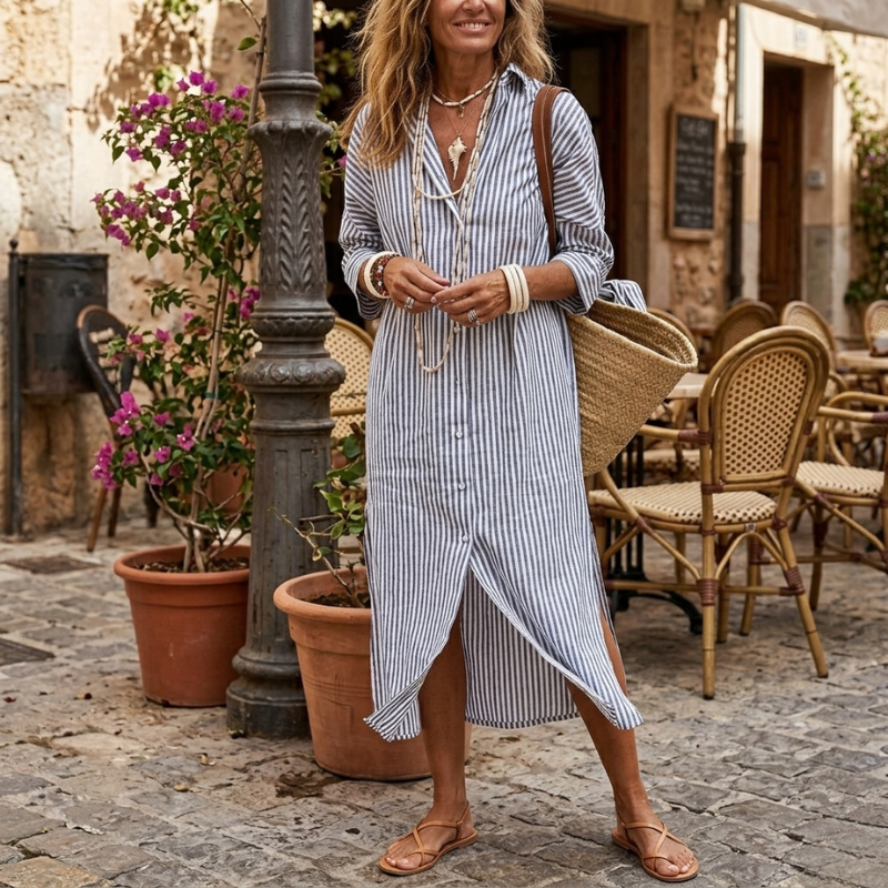 Beatrice | Striped Shirt Midi Dress