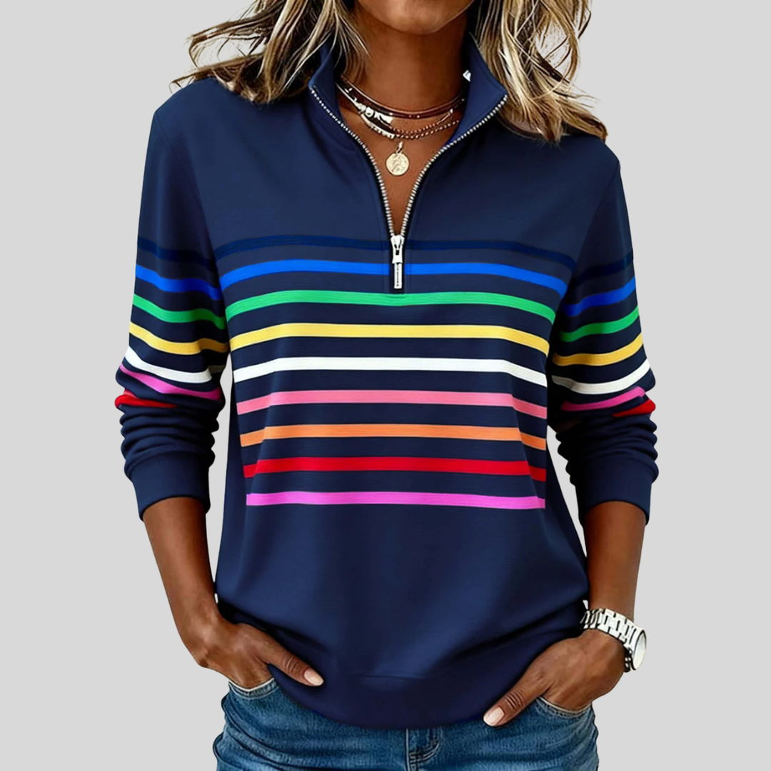 Maren | Rainbow Stripe Zip Sweater