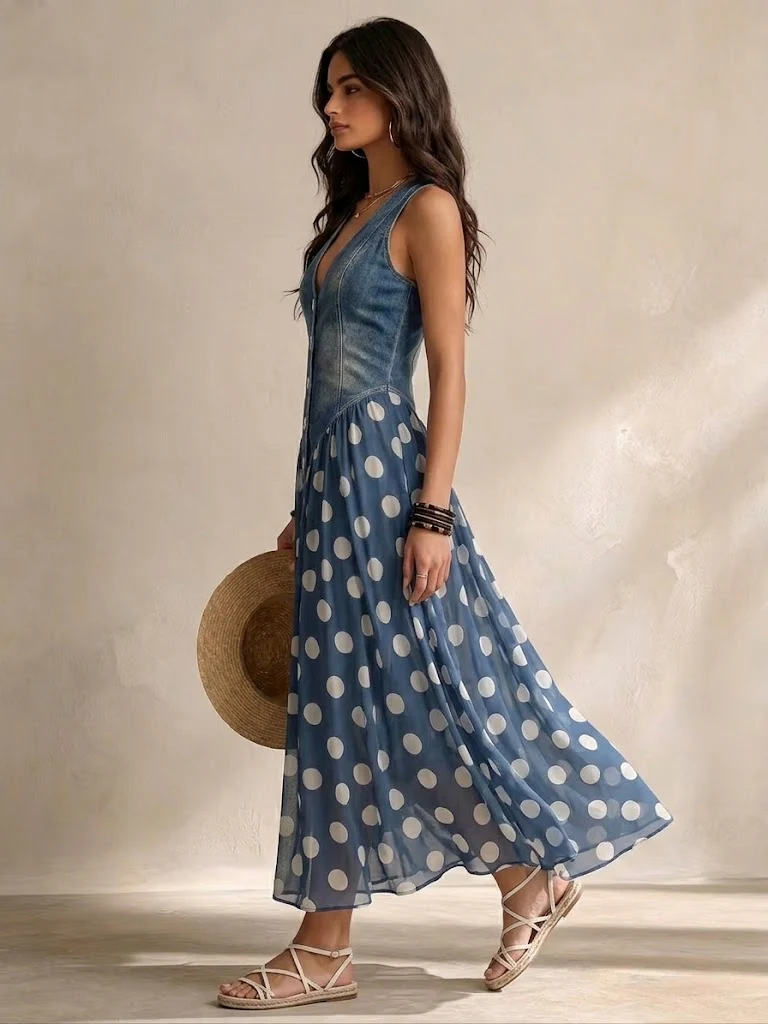 Viviana | Polka Dot Button Maxi Dress