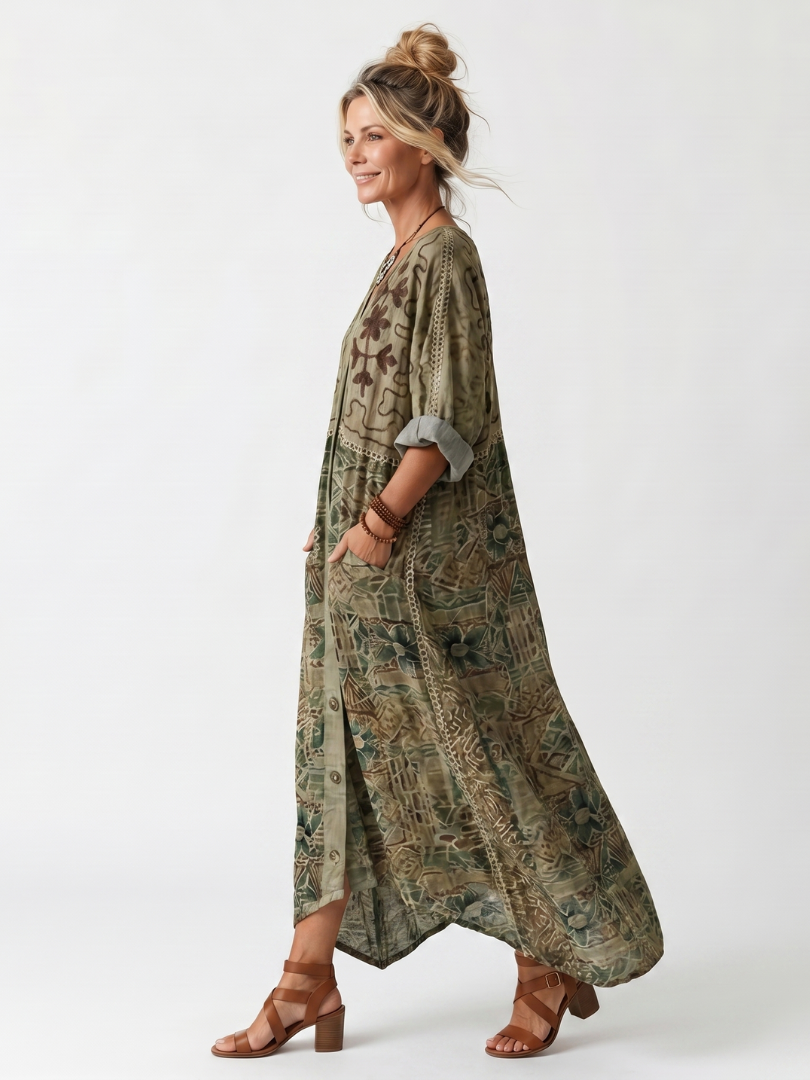 Lucille | Printed Button Maxi Dress