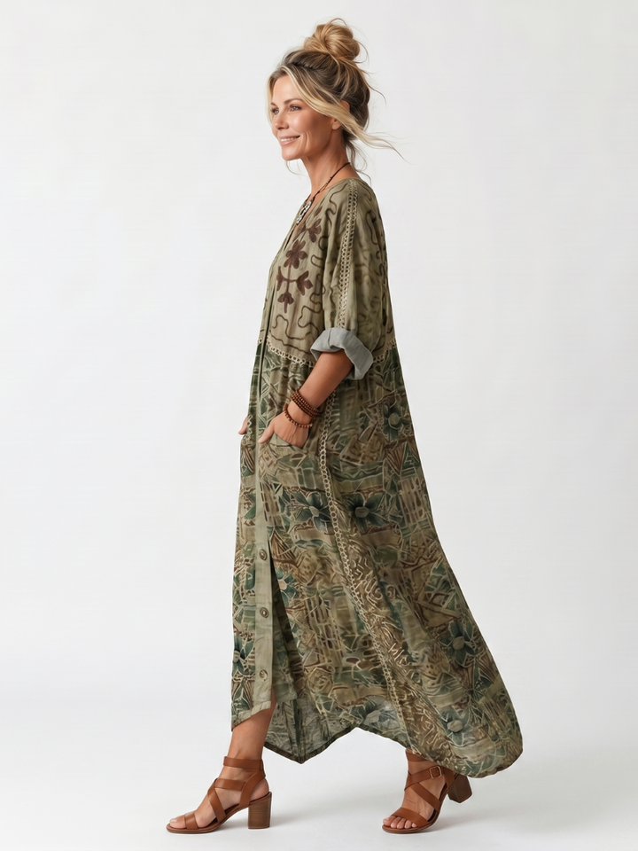 Lucille | Printed Button Maxi Dress