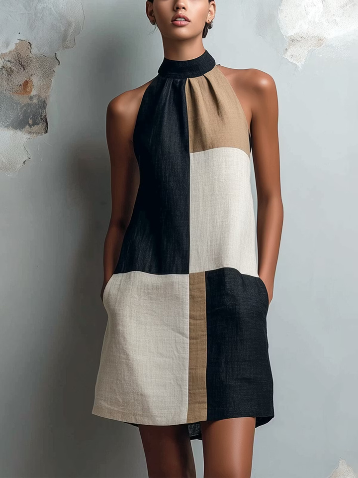 Celine | Colorblock Halter Dress