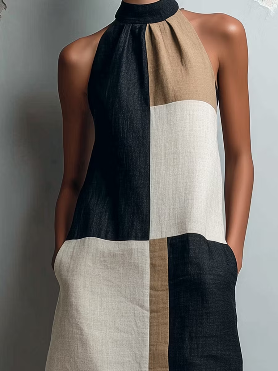Celine | Colorblock Halter Dress