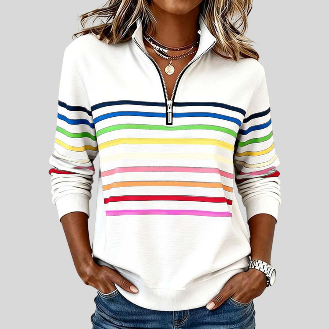 Maren | Rainbow Stripe Zip Sweater