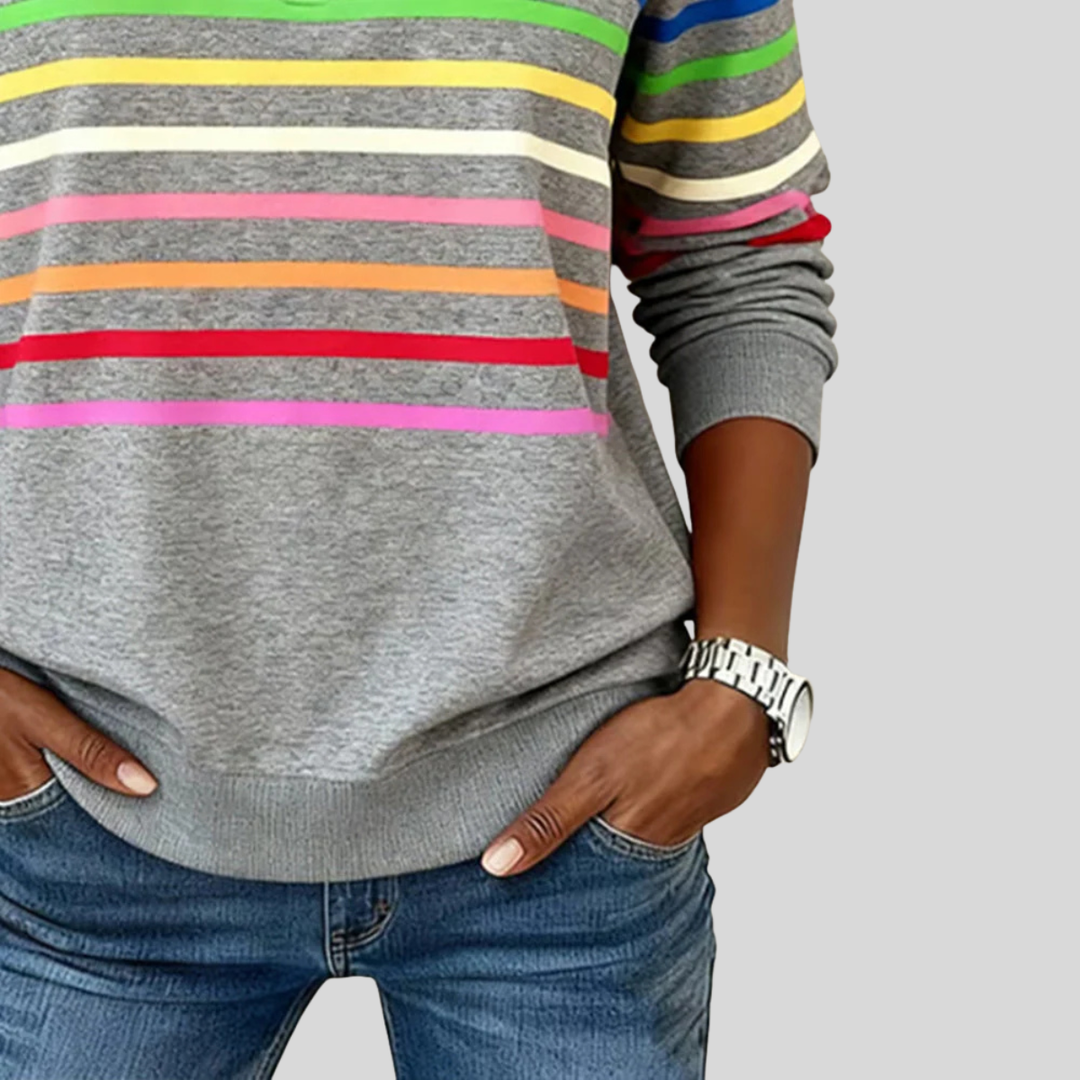 Maren | Rainbow Stripe Zip Sweater