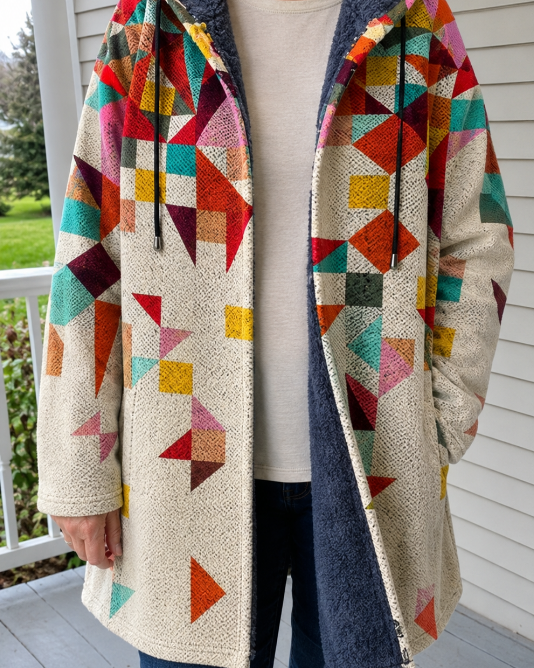 Harper | Colorful Geometric Hooded Cardigan