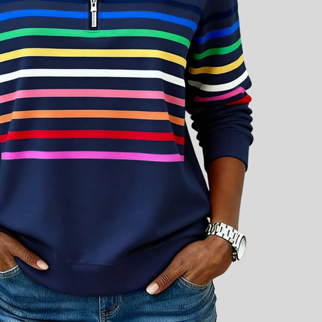 Maren | Rainbow Stripe Zip Sweater