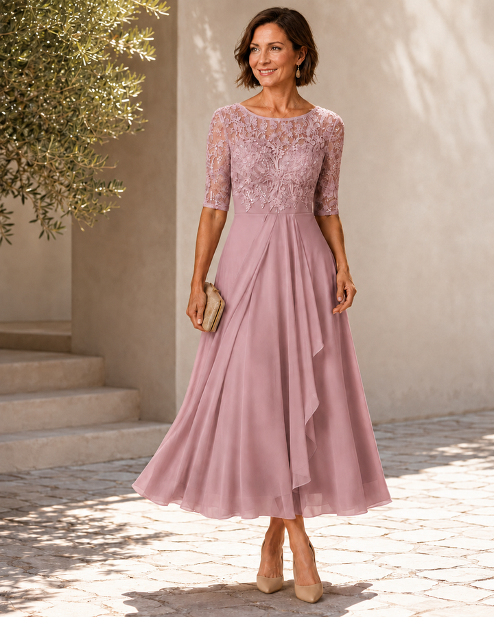 Adeline | Lace Chiffon Midi Dress