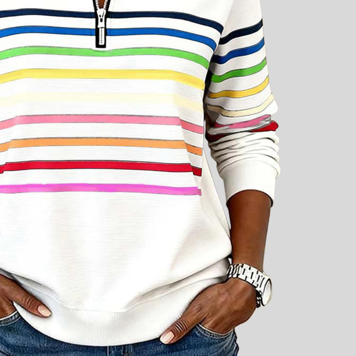 Maren | Rainbow Stripe Zip Sweater