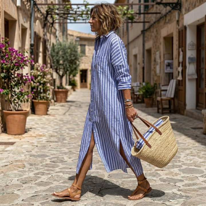 Beatrice | Striped Shirt Midi Dress