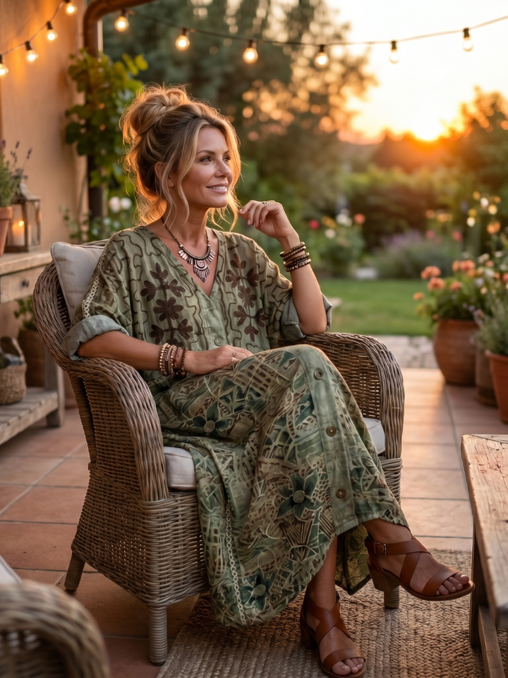 Lucille | Printed Button Maxi Dress