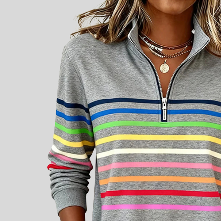 Maren | Rainbow Stripe Zip Sweater