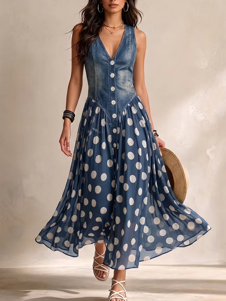 Viviana | Polka Dot Button Maxi Dress
