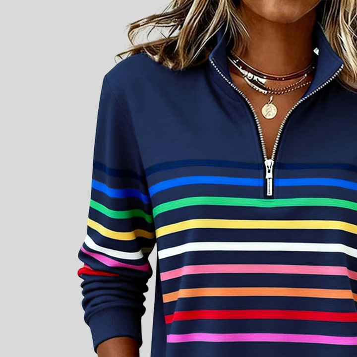 Maren | Rainbow Stripe Zip Sweater