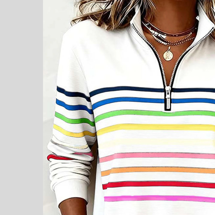 Maren | Rainbow Stripe Zip Sweater