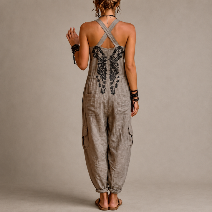 Livia | Embroidered Cargo Jumpsuit
