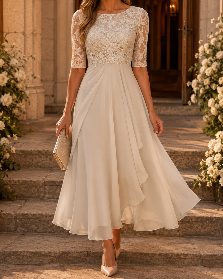 Adeline | Lace Chiffon Midi Dress