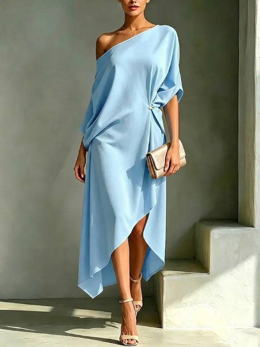 Solene | One-Shoulder Draped Midi Dress