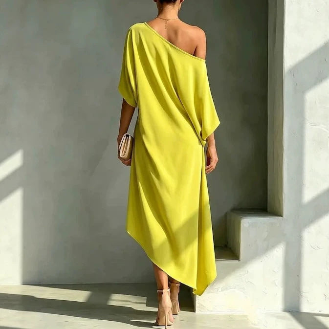 Solene | One-Shoulder Draped Midi Dress