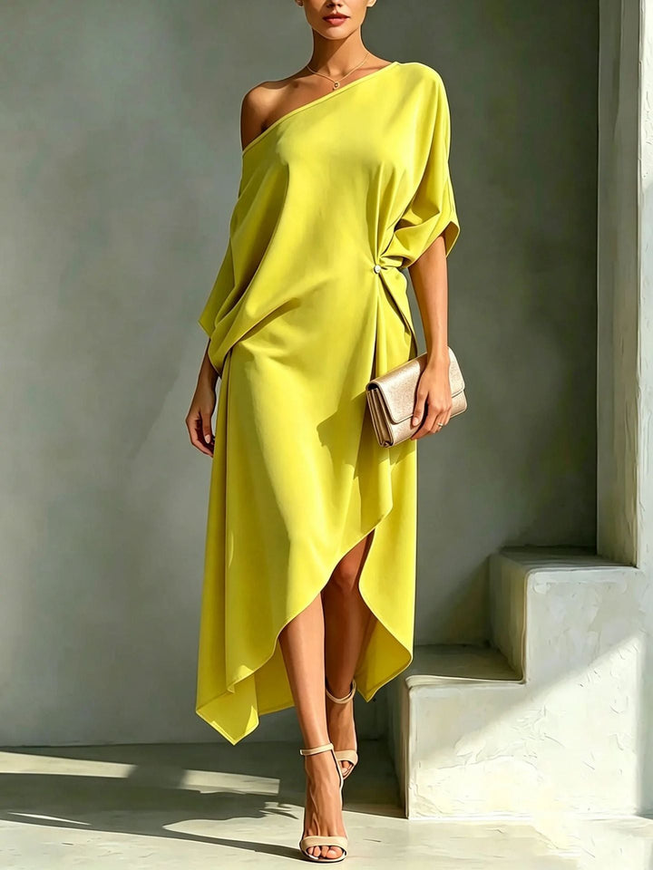 Solene | One-Shoulder Draped Midi Dress