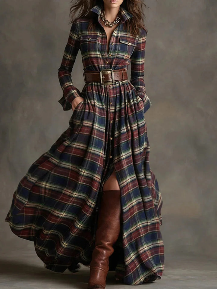 Marcelle | Plaid Belted Maxi Dress
