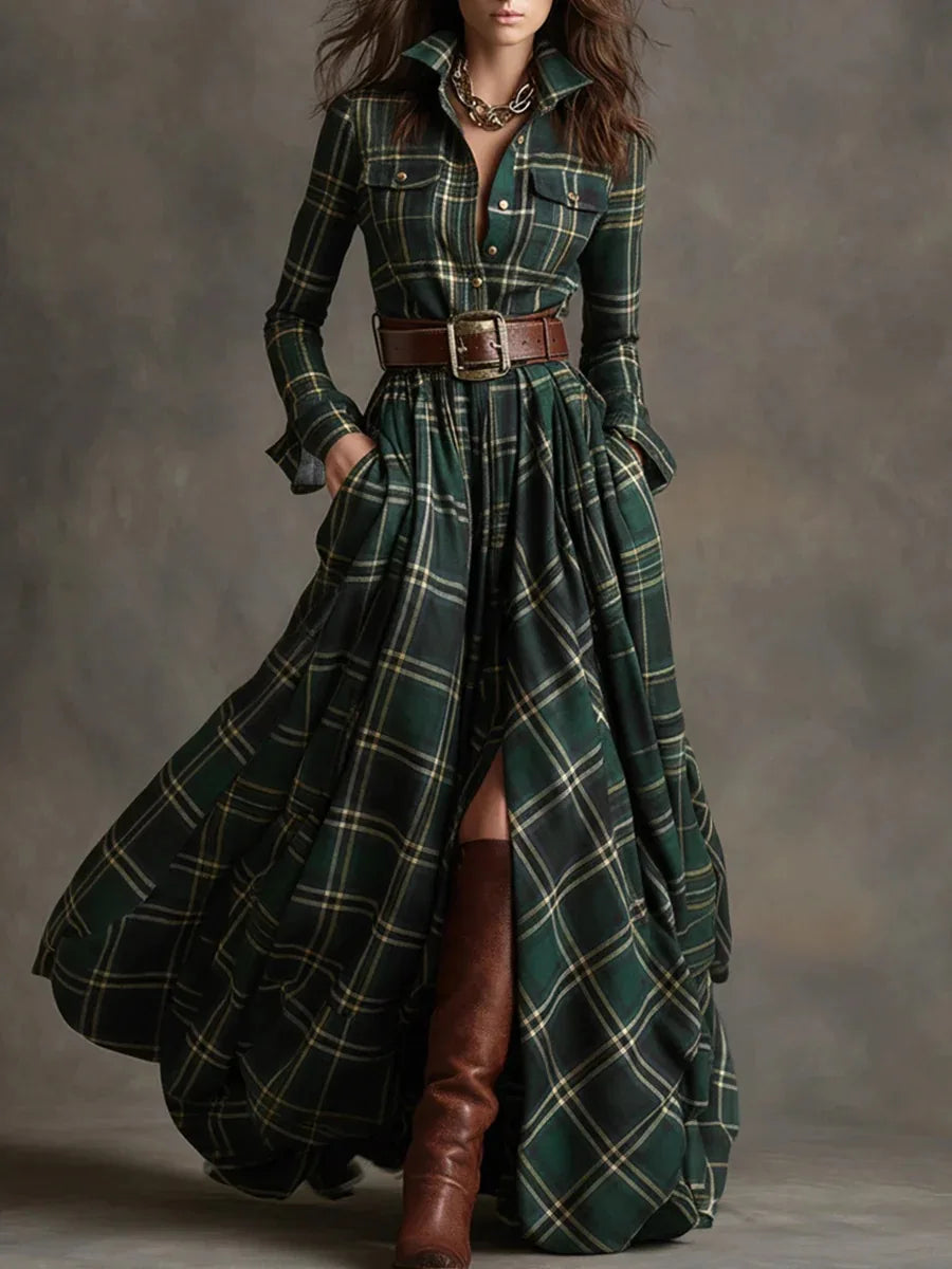 Marcelle | Plaid Belted Maxi Dress