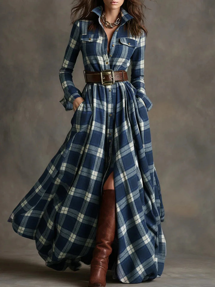 Marcelle | Plaid Belted Maxi Dress