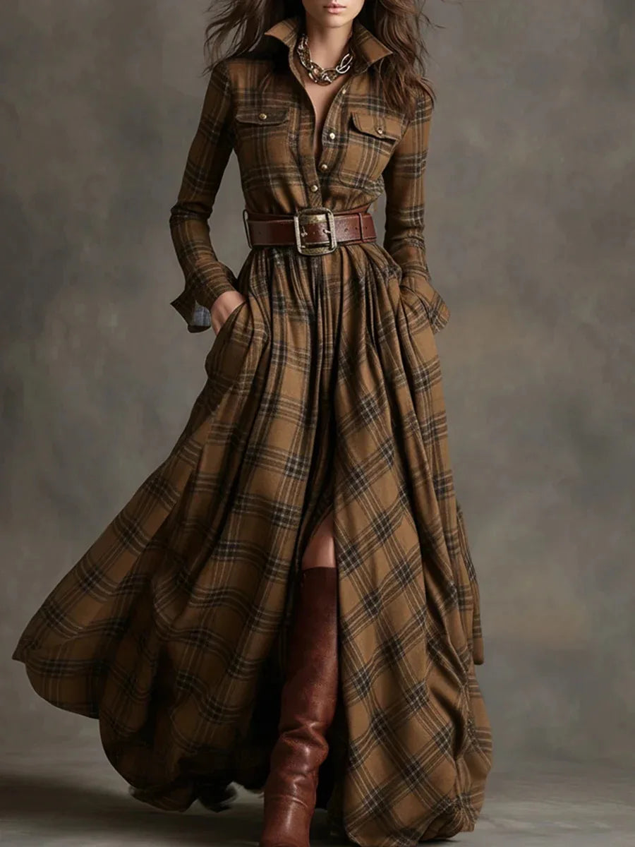 Marcelle | Plaid Belted Maxi Dress