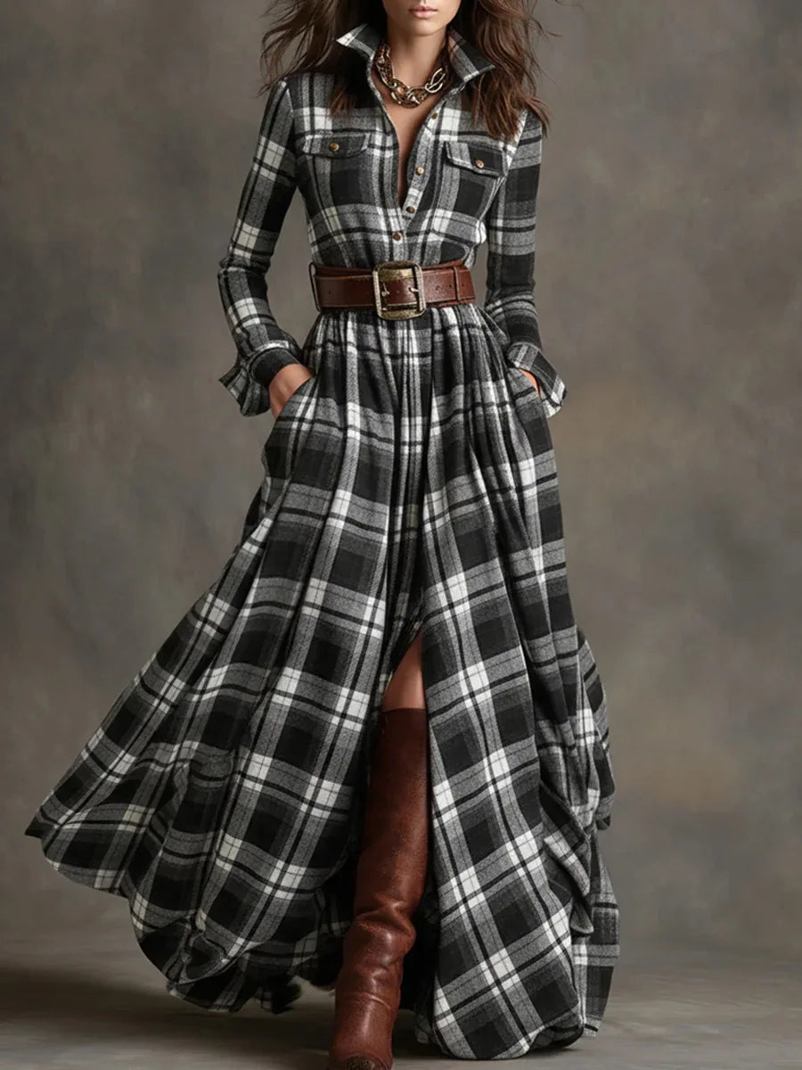 Marcelle | Plaid Belted Maxi Dress