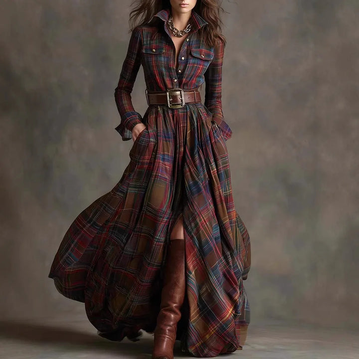 Marcelle | Plaid Belted Maxi Dress
