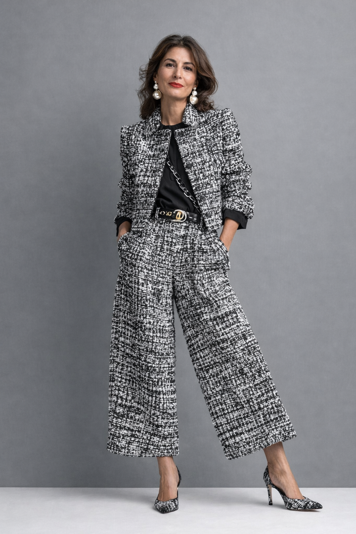 Monica | Textured Jacket & Wide-Leg Pant Set
