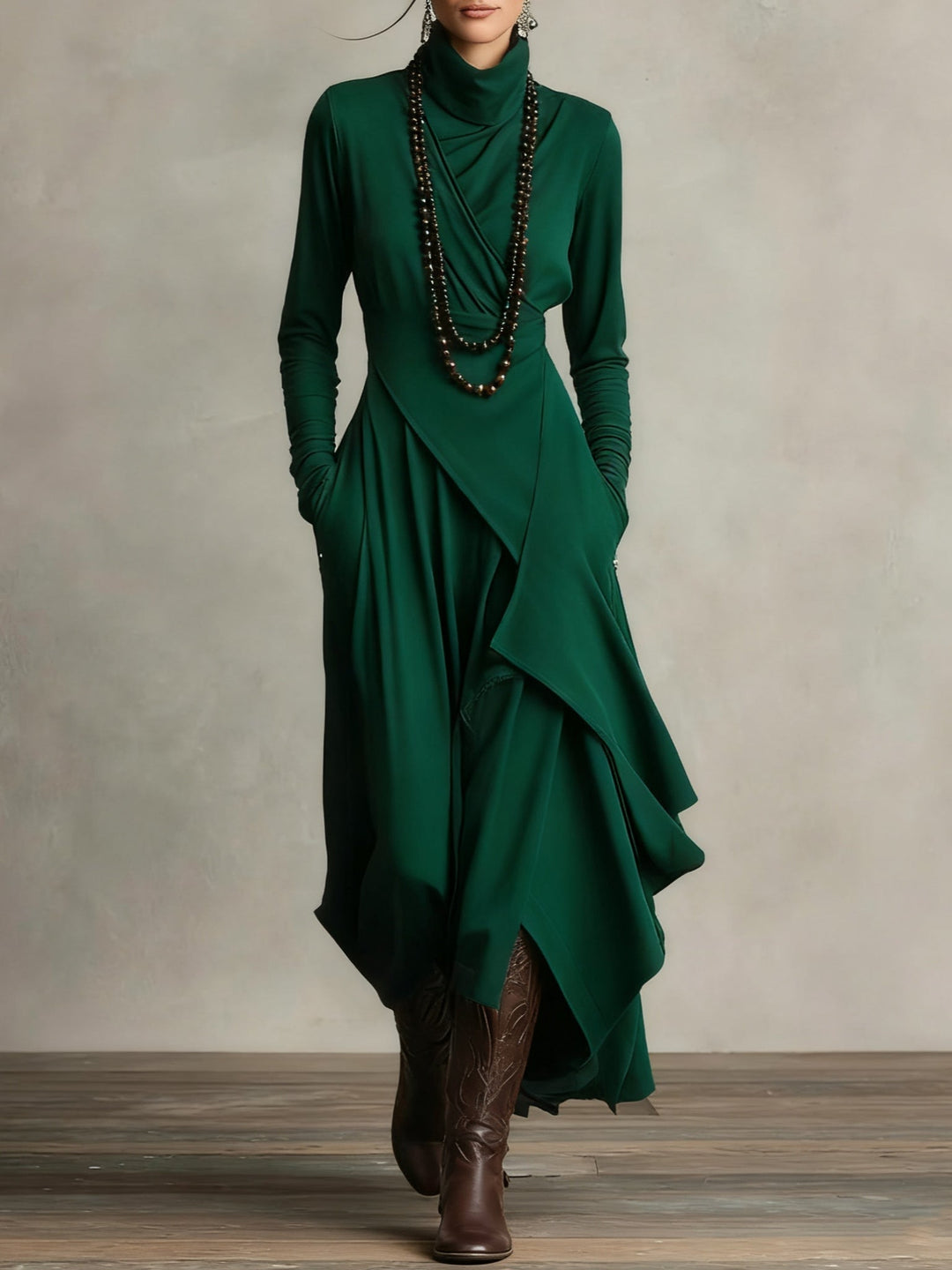 Genevieve | Draped Turtleneck Maxi Dress