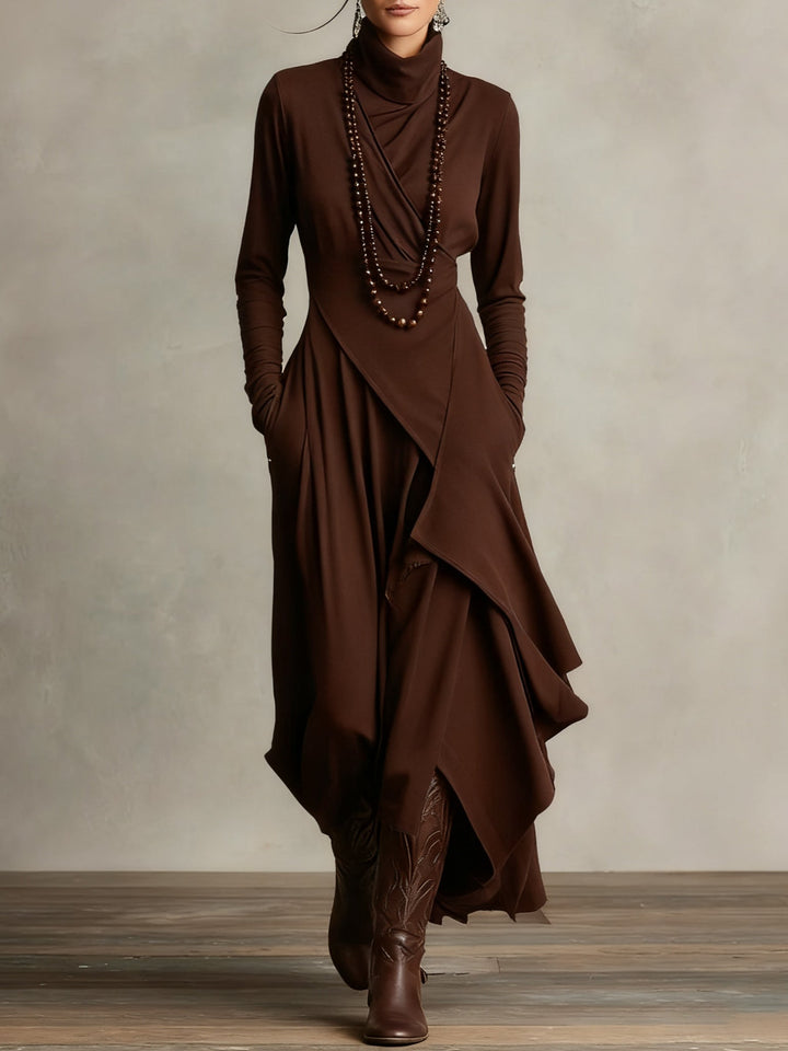 Genevieve | Draped Turtleneck Maxi Dress