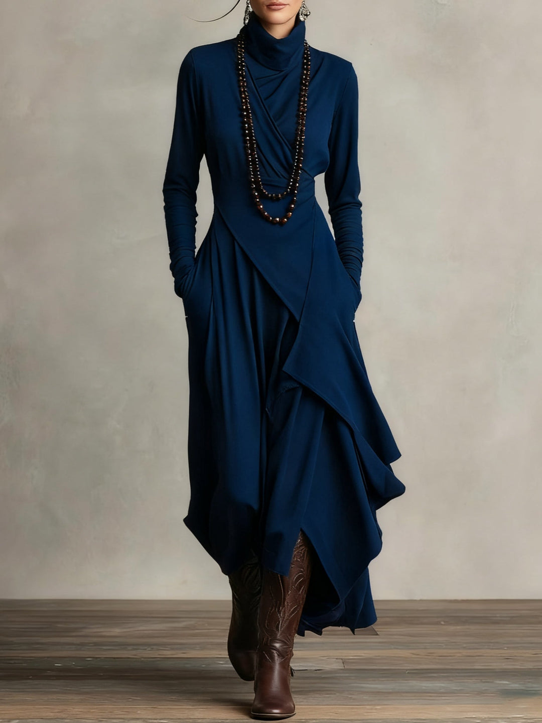 Genevieve | Draped Turtleneck Maxi Dress