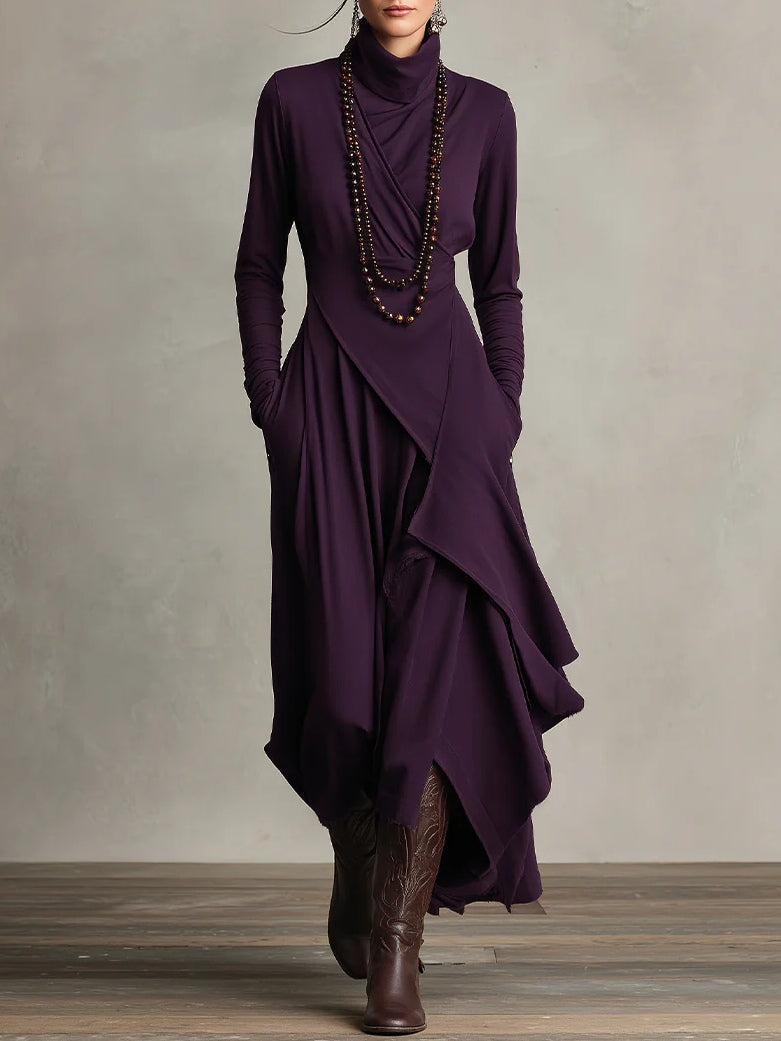Genevieve | Draped Turtleneck Maxi Dress