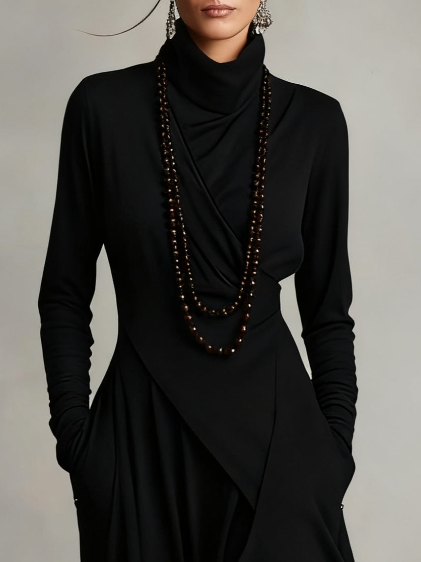 Genevieve | Draped Turtleneck Maxi Dress