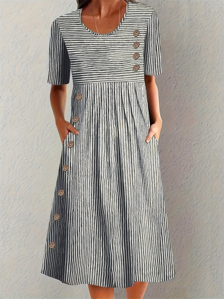 Marley | Striped Button Midi Dress
