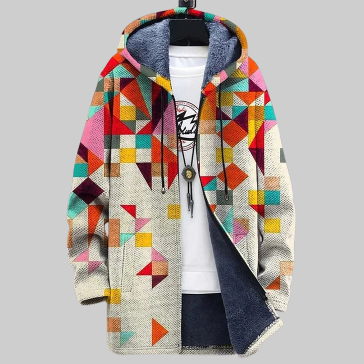 Harper | Colorful Geometric Hooded Cardigan
