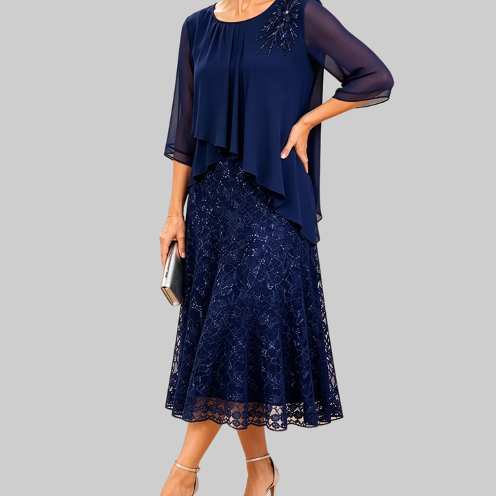 Celestine | Embellished Lace Layered Midi Dress