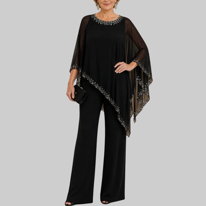 Celestine | Beaded Chiffon Cape Pant Set