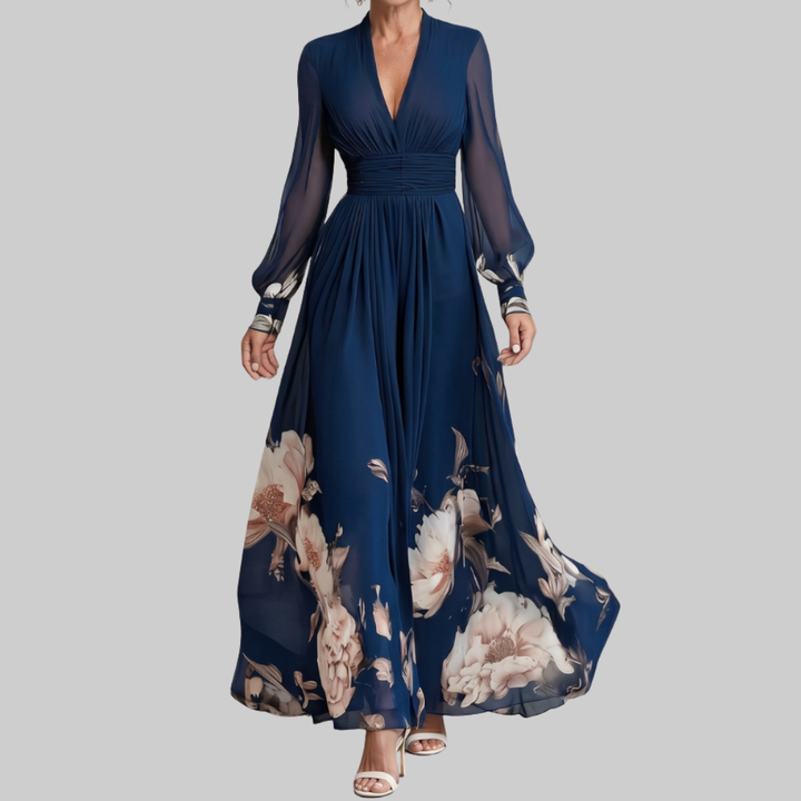 Marceline | Floral Hem Sheer Sleeve Maxi Dress