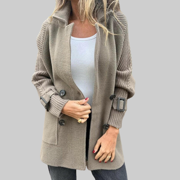 Elodie | Knit Sleeve Double-Breasted Coat
