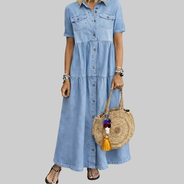 Elena | Tiered Button Maxi Dress