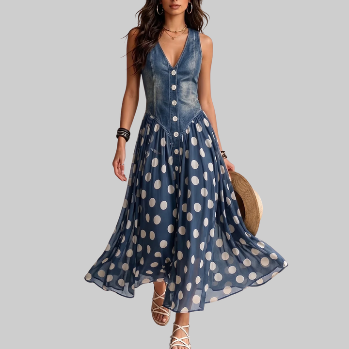 Viviana | Polka Dot Button Maxi Dress