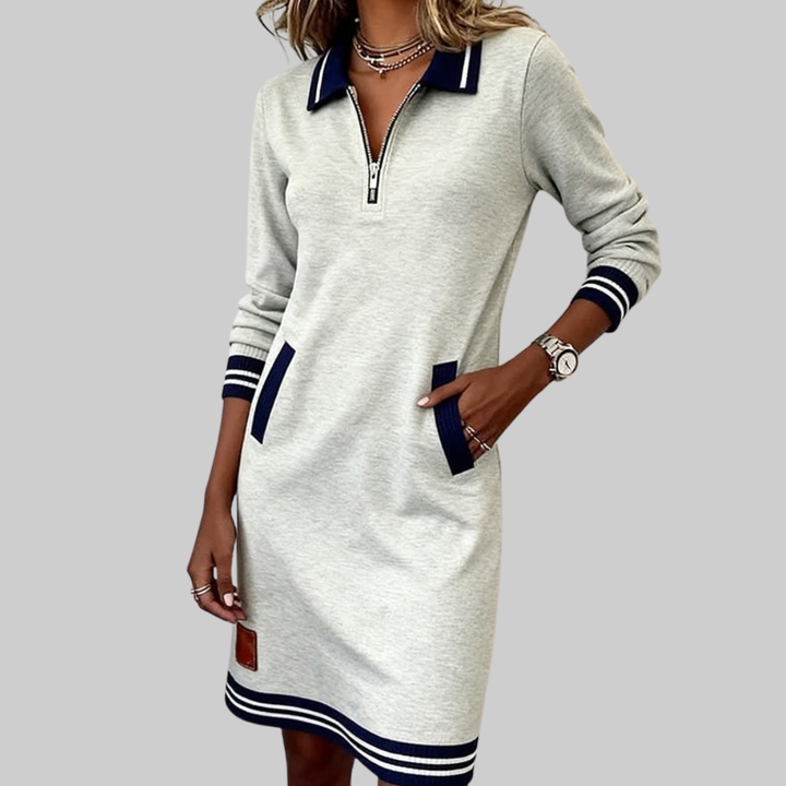 Roselyn | Contrast Trim Zip Midi Dress